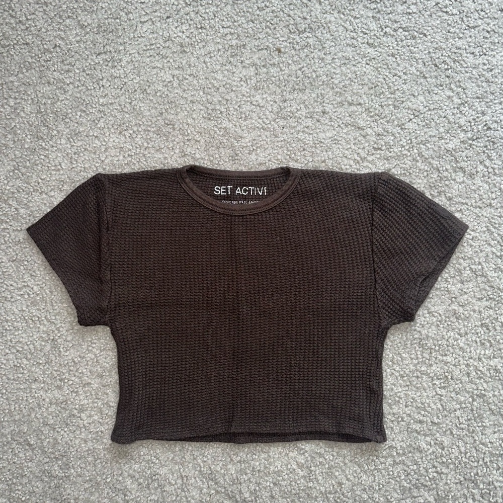 NWOT Set Active Lounge Waffle Knit Baby Tee - Espresso XS